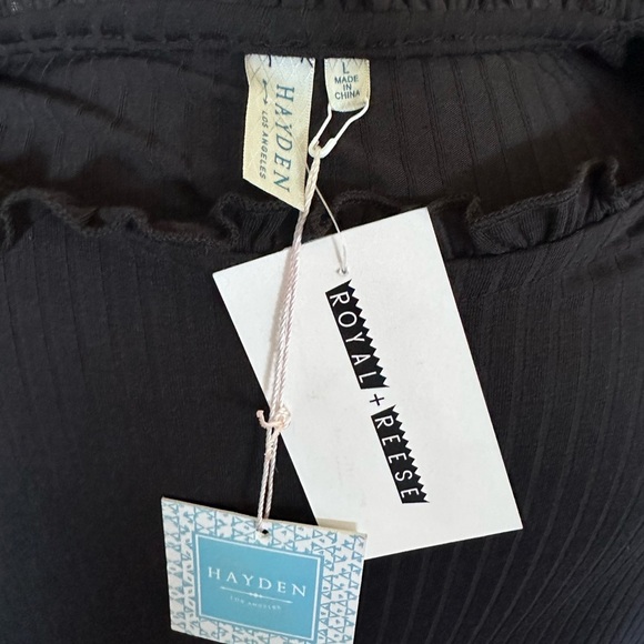 Boutique x Royal & Reese Tunic Sweater Ribbed Light Weight Layer Ruffle Black L - Picture 5 of 9